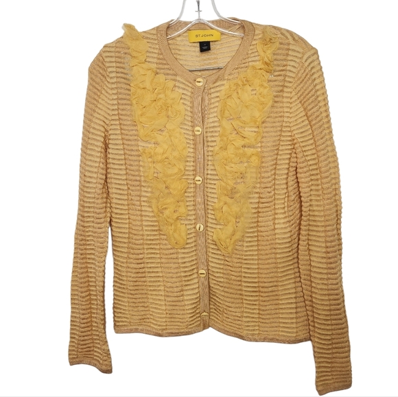 ST. JOHN Ruffle Wool Blend Cardigan - Picture 1 of 11